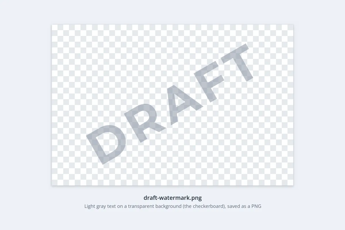 A large diagonal DRAFT in light gray letters on a checkerboard pattern that represents a transparent background, labeled draft-watermark.png
