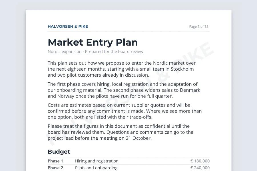 The same page with the diagonal watermark at 6% opacity, only just visible behind the text