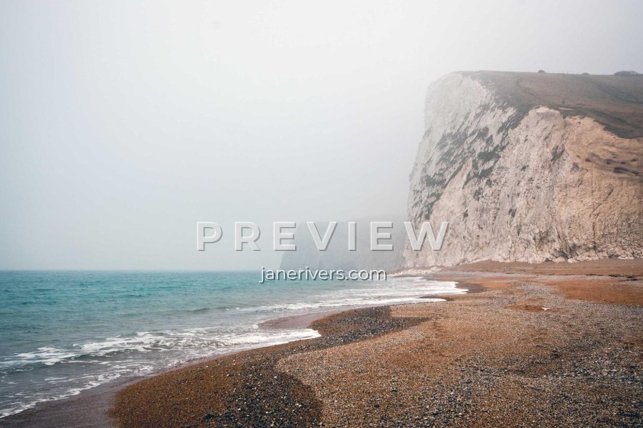 A misty coastline with a PREVIEW and janerivers.com mark in the middle