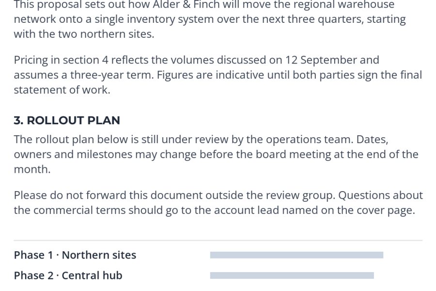 A screenshot of two paragraphs and a table from a proposal page, with no label visible