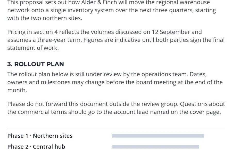A screenshot of two paragraphs and a table from a proposal page, with no label visible