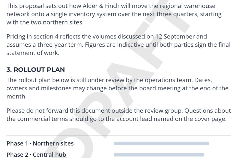 The same page with a light gray DRAFT label behind the text, which remains easy to read