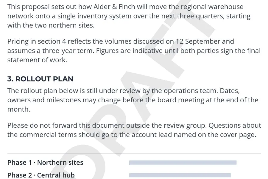 The same page with a light gray DRAFT label behind the text, which remains easy to read