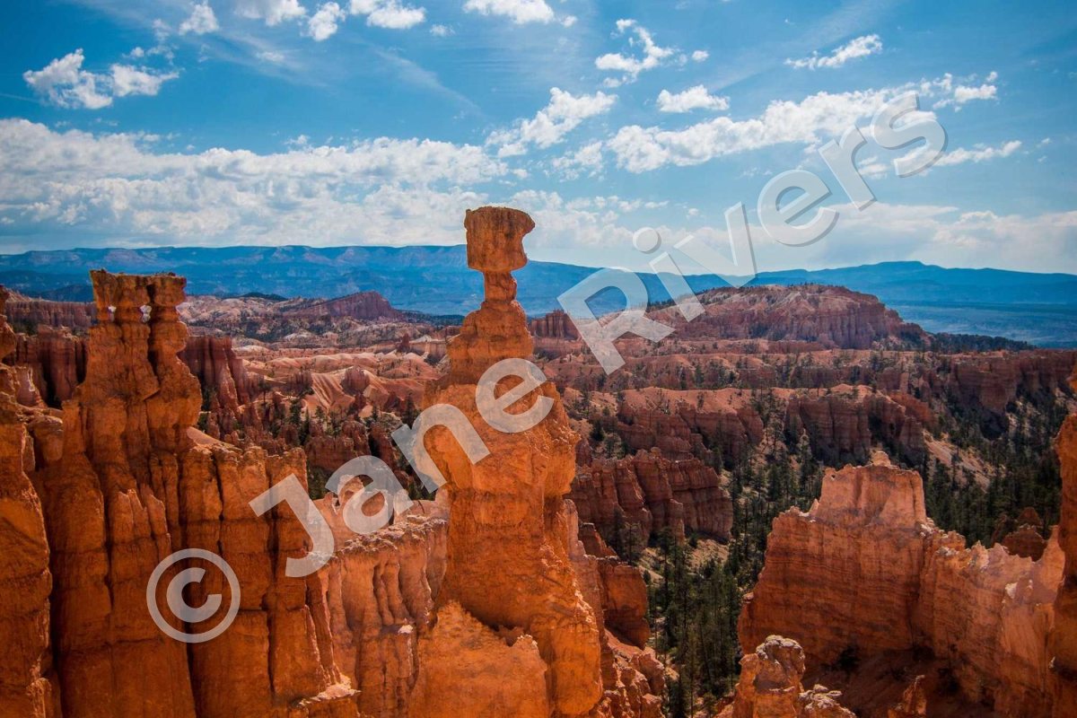 Red rock hoodoos in a canyon with a large semi-transparent watermark running from the bottom-left corner to the top-right