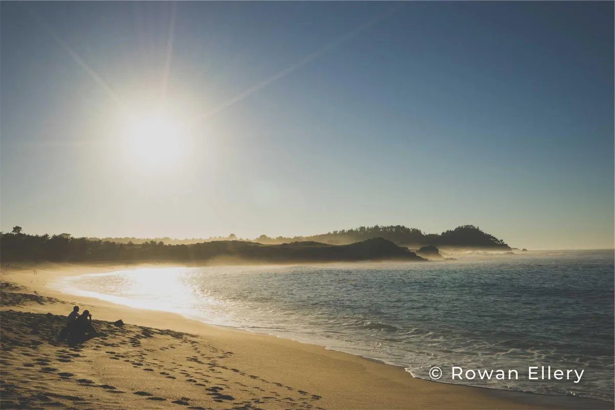 The same beach with the watermark © Rowan Ellery in the lower right