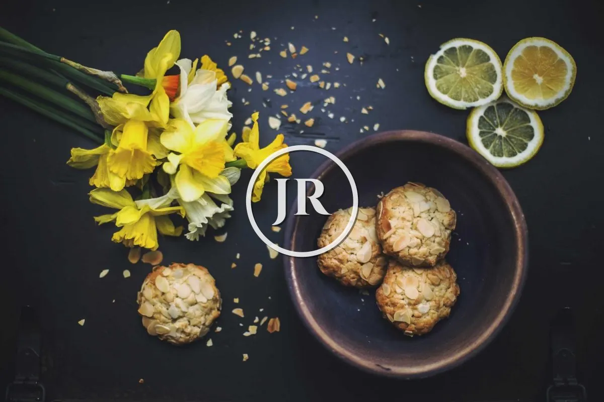The same flat lay photo with a white circular JR logo watermark