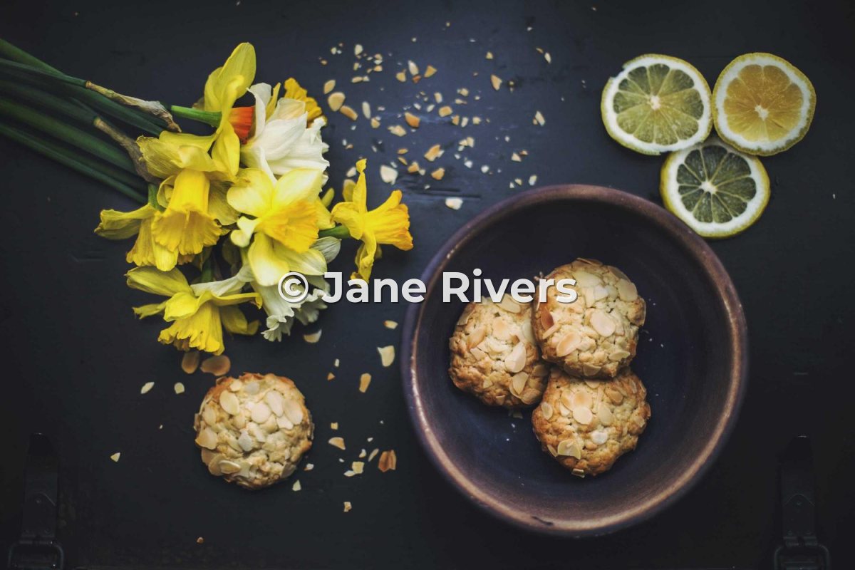 The flat lay photo with a text watermark reading © Jane Rivers
