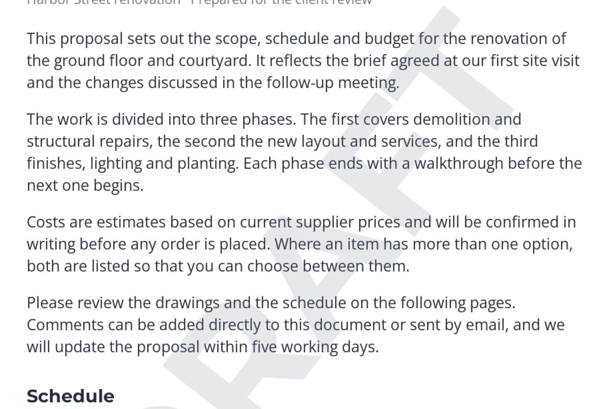 The same page with a light gray DRAFT watermark at low opacity; the text reads clearly