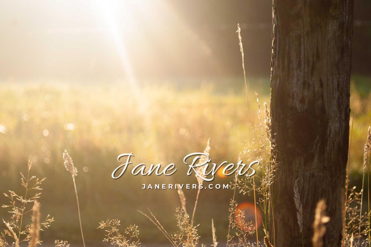 The same meadow with the signature and JANERIVERS.COM in small spaced capitals below