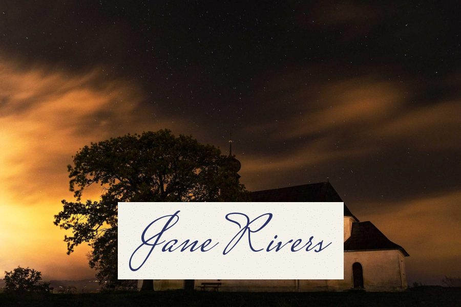 A scanned signature on a cream paper rectangle pasted onto a dark photo of a church at night