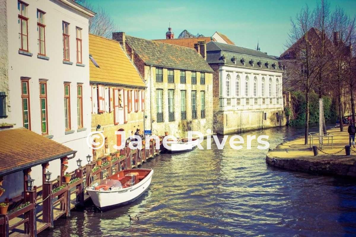 The same canal scene with a bold sans-serif watermark that is easy to read