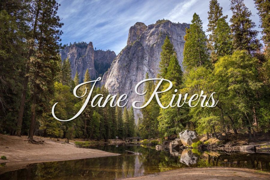 Jane Rivers watermark in Great Vibes script over a forest and granite cliff