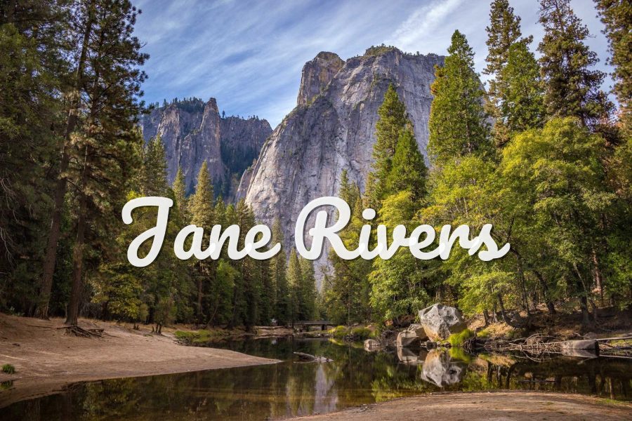 Jane Rivers watermark in Pacifico over a forest and granite cliff