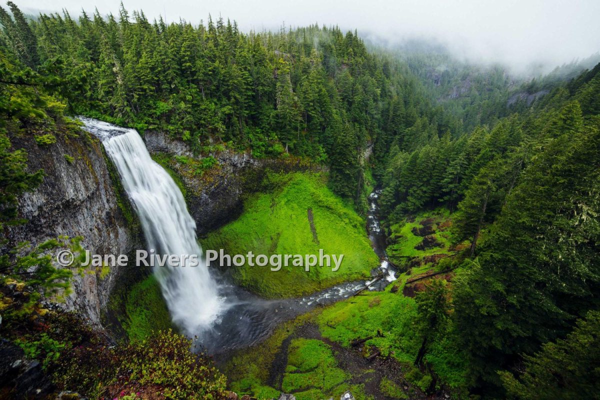 A waterfall photo with the watermark placed over the waterfall