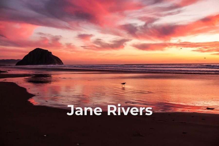 Sunset beach photo with the watermark Jane Rivers