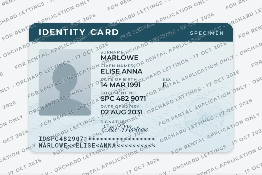 A specimen ID scan with a light repeating diagonal watermark across the photo, the details and the background, with every detail readable