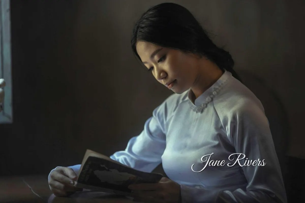 A portrait of a woman reading by a window, with a small script signature in the empty space beside her