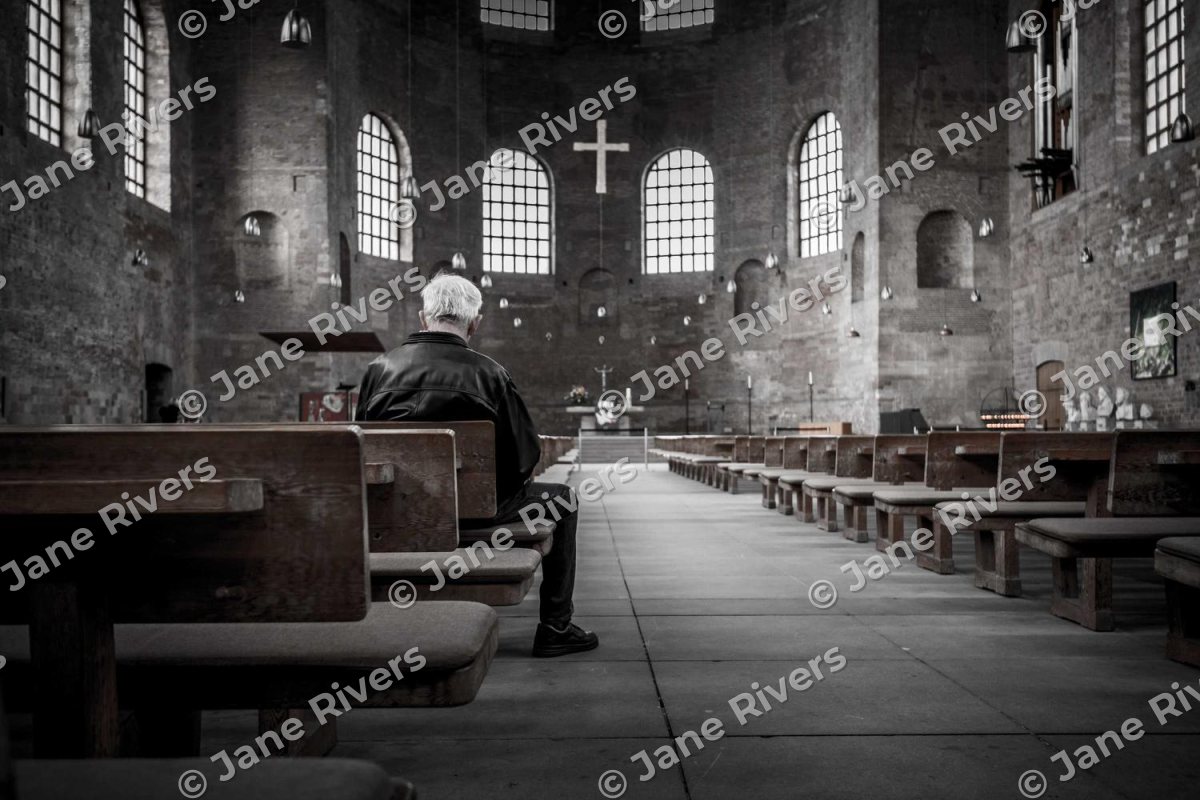 A church interior covered in a heavy tiled watermark
